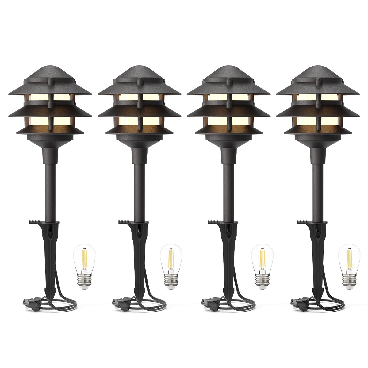 GOODSMANN Landscape Lighting 4PK Pathway Lights Low Voltage 2.2 Watt LED Replaceable Bulbs 12V AC Landscape Lights 30 Lumen Warm White with Metal Stakes