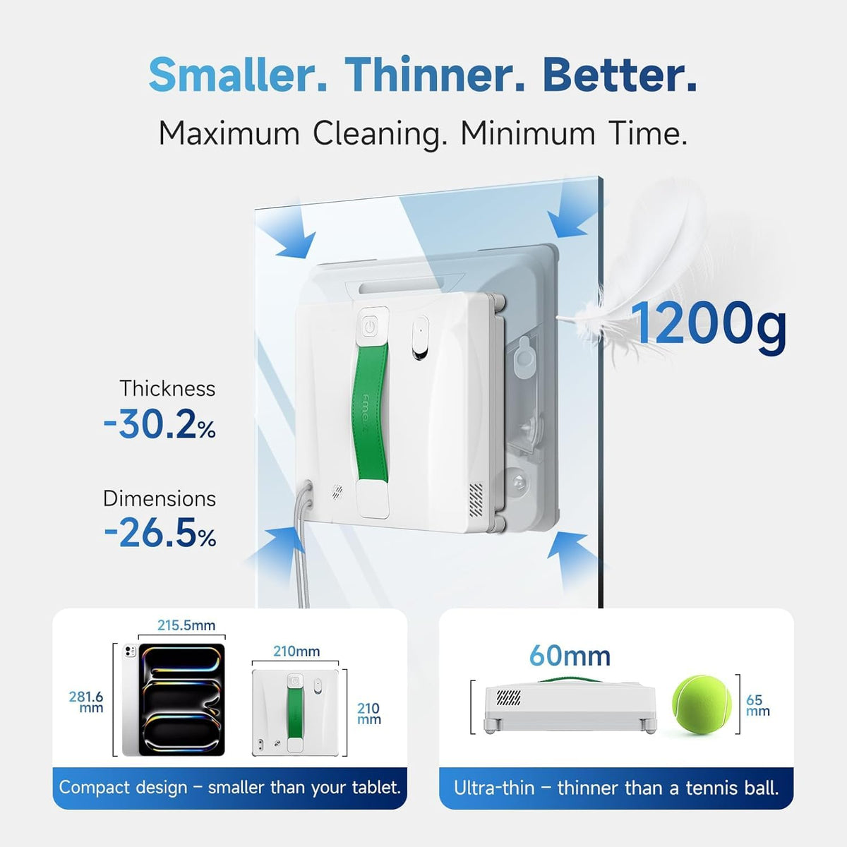 FMART W8 Mini Window Cleaning Robot, 4-Way Ultrasonic Spray, 8000Pa Suction, Ultra-Slim 2.36 in, Edge-Cleaning Route, Smart Path Planning, 9-Stage Safety, App & Remote Control