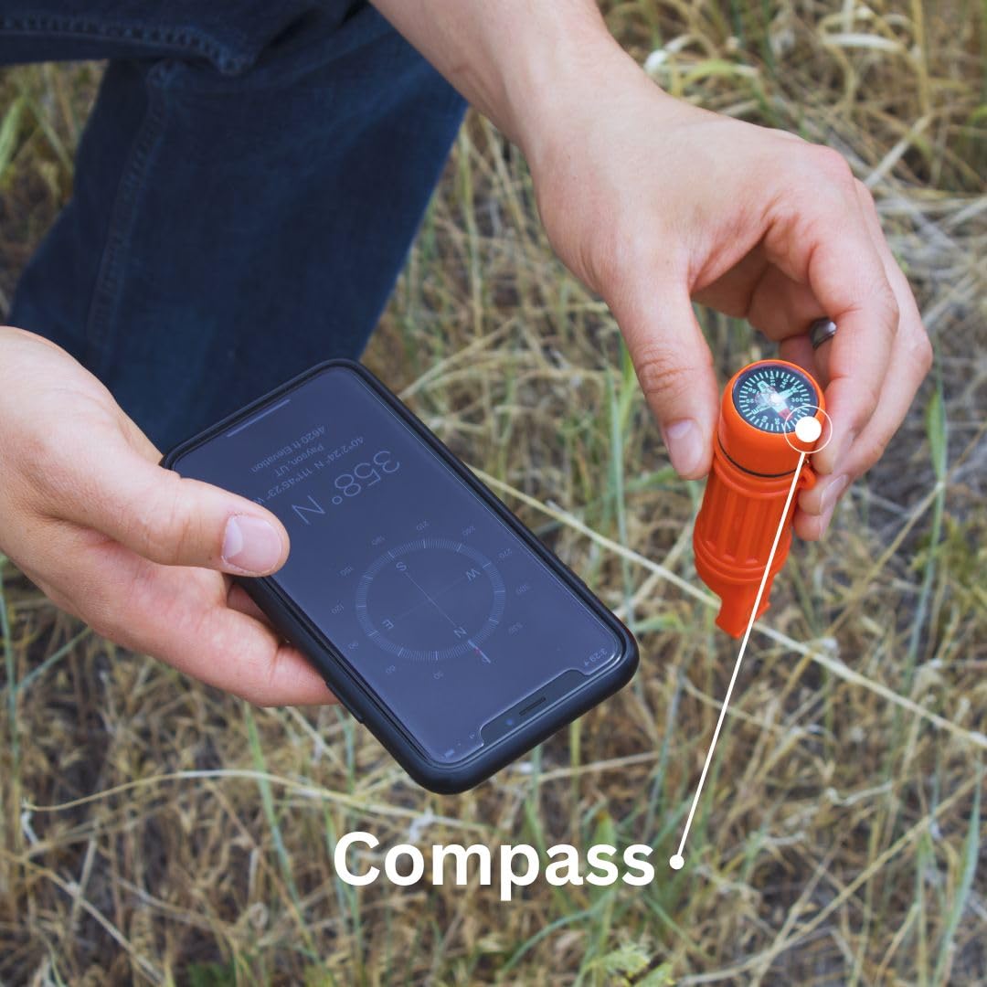 Emergency Zone 5 in 1 Survival Whistle. Compass, Whistle, Water-Resistant Container, Signal Mirror, Ferro Rod. Available in 1, 3, 30, and 300 Pack. (30)