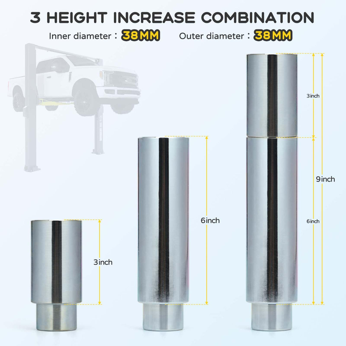 Atesilor 4pcs Upgraded 38mm Lift Adapter with Limit Slot, 6 Inch Extension Stack Truck Adapter for 2 Post Car Lift Bridge Jack