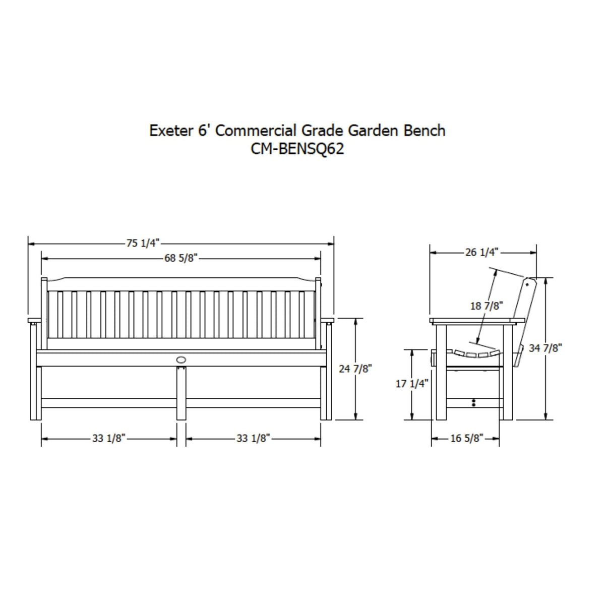 Sequoia Professional CM-BENSQ62-ACE Commercial Grade Exeter 6 Foot Garden Bench, Weathered Acorn