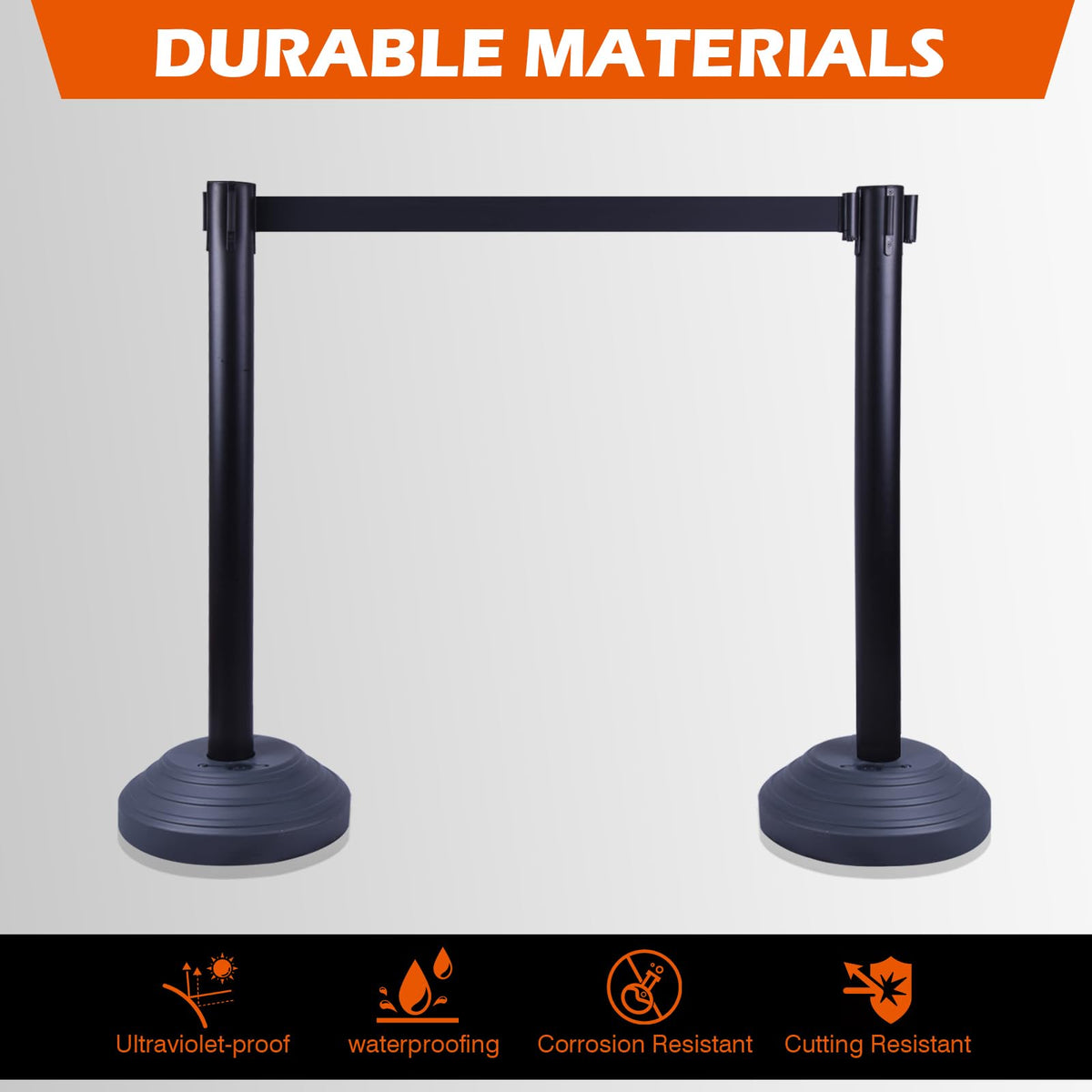 OranclUS 6 Pack Crowd Control Stanchions with 10FT Retractable Belt, Water Filled Base, Black Barrier Posts for Queue Management, Events, and Public Safety