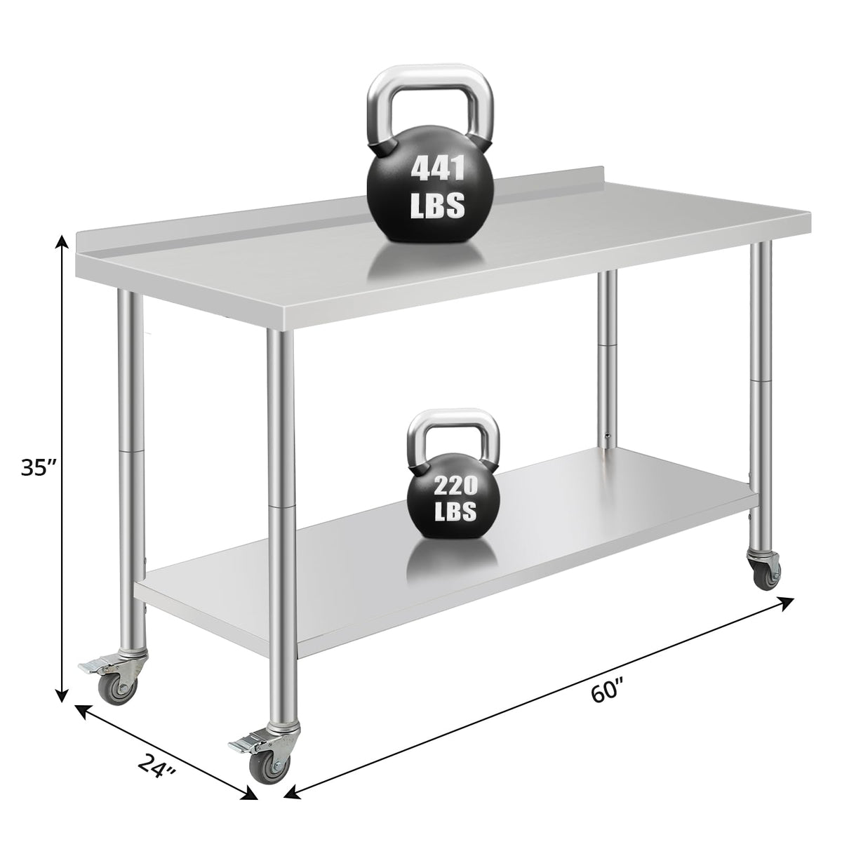 ExploreHorizon 60"x24"x35" NSF Stainless Steel Work Table, Heavy Duty Prep Table with Adjustable Undershelf, Commercial Metal Table for Kitchen, Restaurant, Home, Hotel, Workstation