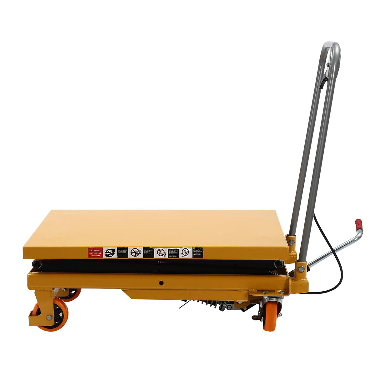 Hydraulic Lift Table Car, 45" Lifting Height, Manual Double Scissor Lift Tablewith 4 Wheels and Safety Back Guard,Hydraulic Scissor Cart for Material Handling and Transportation
