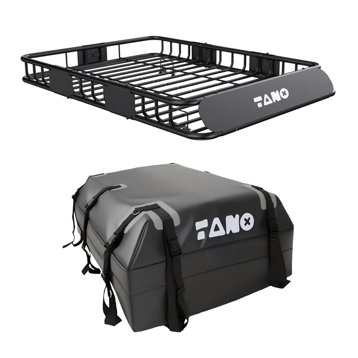 TANX 51" x 36" x 5" Roof Rack Cargo Carrier Basket with Waterproof Bag, Rooftop Cargo Carrier with Cargo Net & Ratchet Straps, Heavy Duty Roof Basket for SUV Truck, Hitch Cargo Carrier
