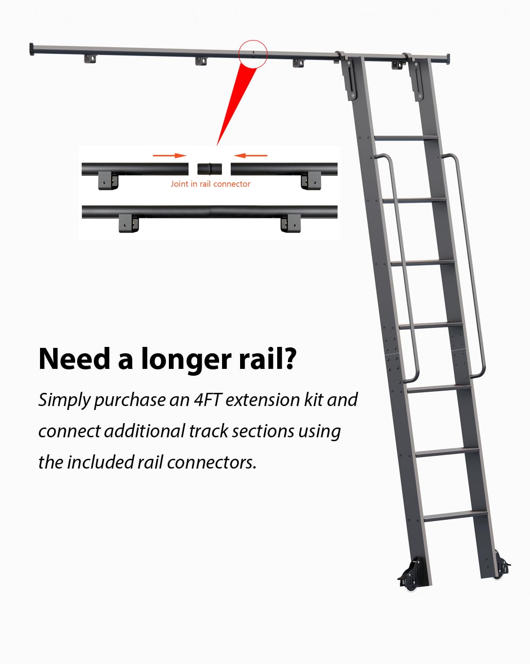 87" Sliding Library Ladder, Black +12FT Rolling Track Kit