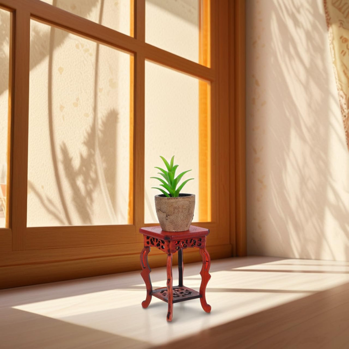 Garneck Wood Plant Stand Unique Design Small Decorative Pedestal Base for Indoor Plants 100% Natural Wood for Home and Garden Decoration