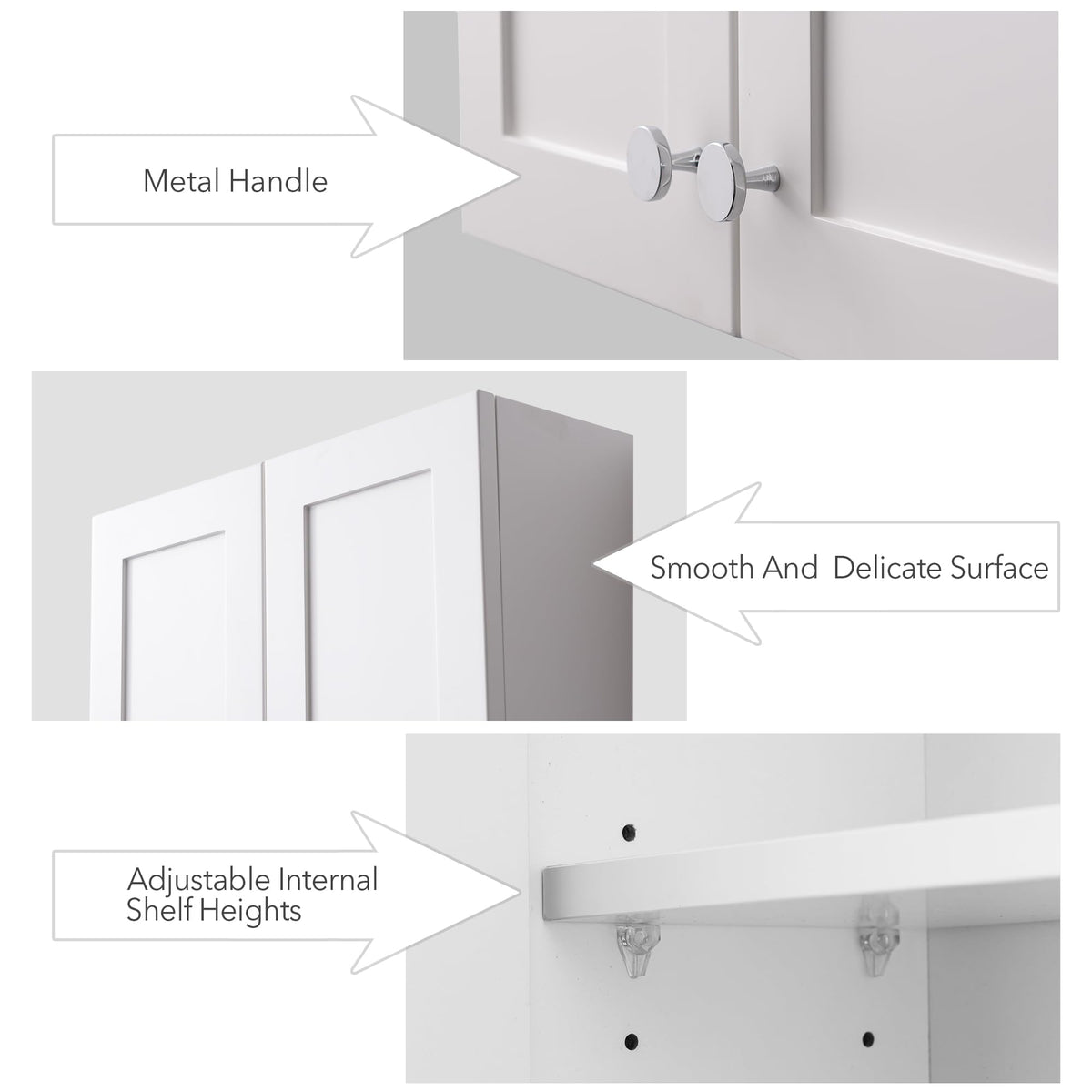 VANIRROR White Wall Mount Cabinet, MDF Over the Toilet Storage Cabinet with Adjustable Shelves, Space Saver 2 Door Medicine Cabinet for Bathroom Laundry Kitchen, 19x 27in, No Paint Odor