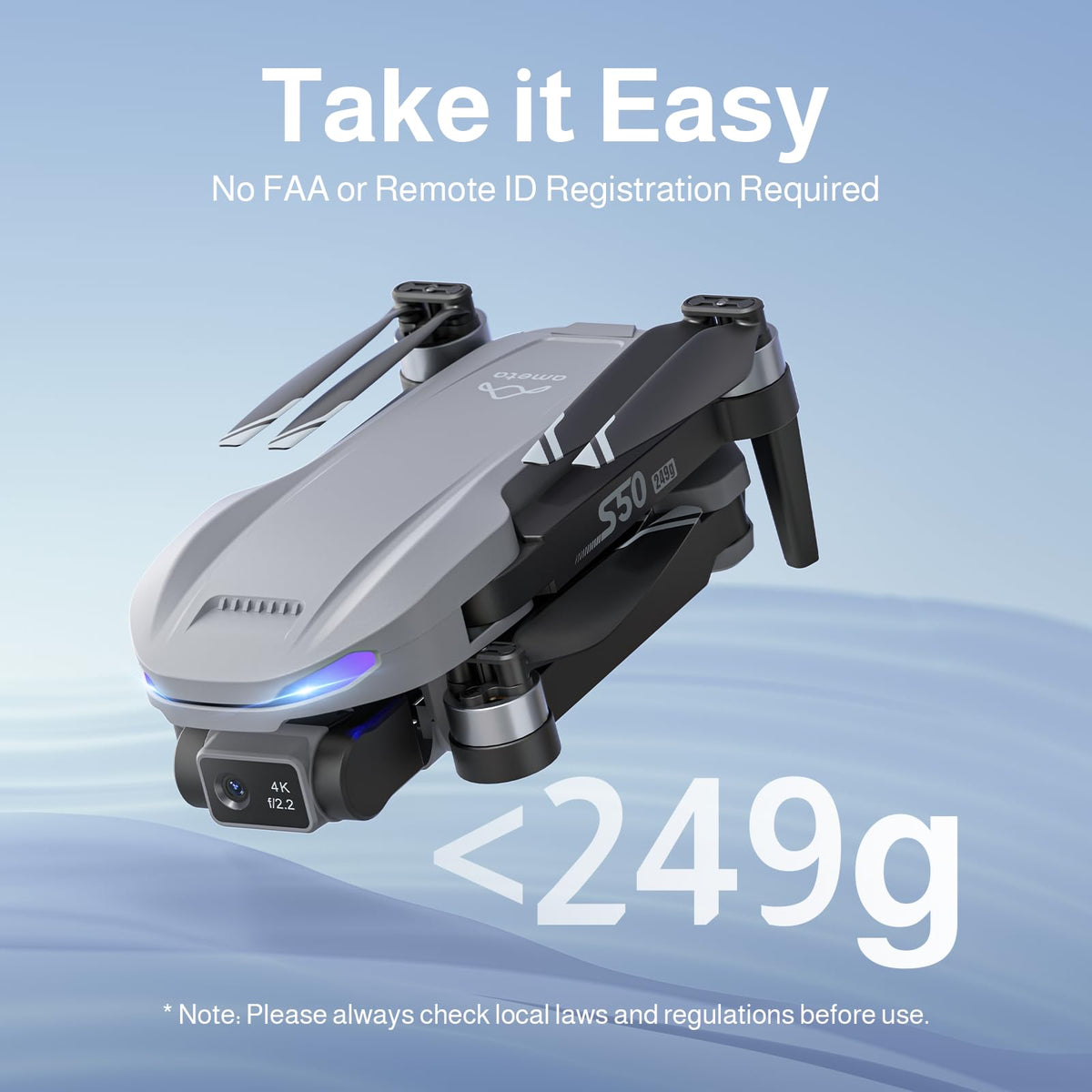 Ameta Drone with Camera 4K Professional with GPS, S50 Lite FPV Drone for Kids and Adults with Auto Return/ 50-Min Flight Time/Follow Me/Intelligent Mode/Gesture Control/ 1640 ft Range, Under 249g
