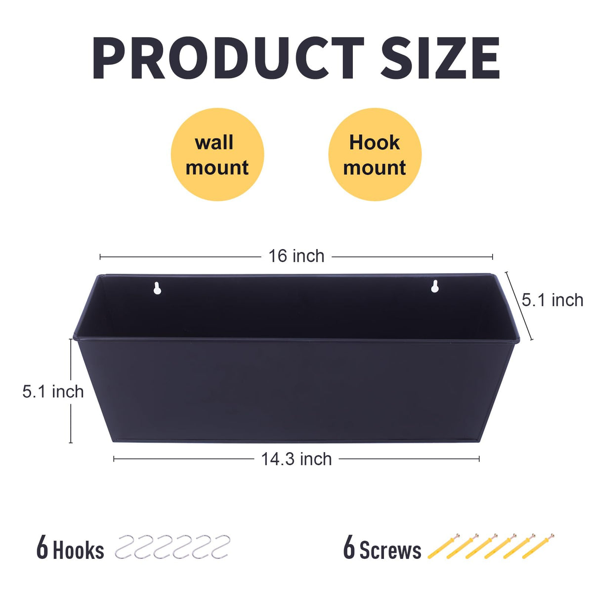 Holensun Wall Hanging Planters for Outdoor Plants 16 Inch Large Metal Fence Pots with Hooks for Outside Garden Balcony Plants 3PCS（Black）