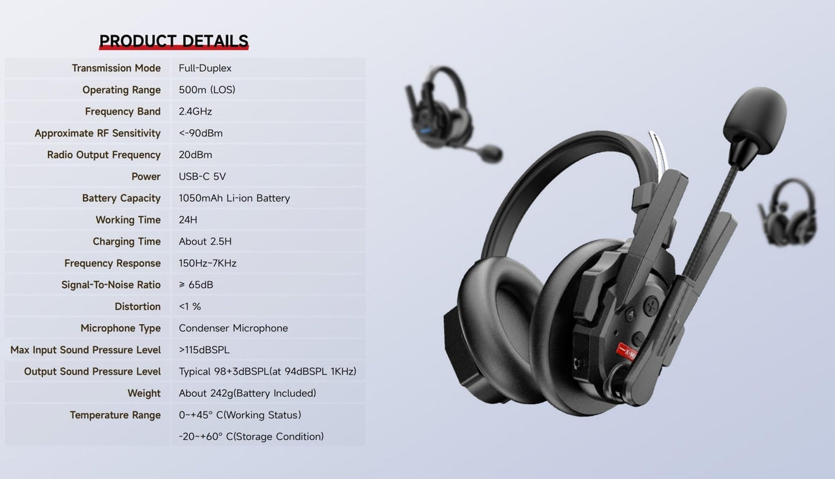 SYNCO XTALK XMax2 Wireless Intercom Headset System 2.4GHz 1640 feet 500 Meters Dual-Ear Team Communication Headset for Live Show Stage Performance Movie Shoot