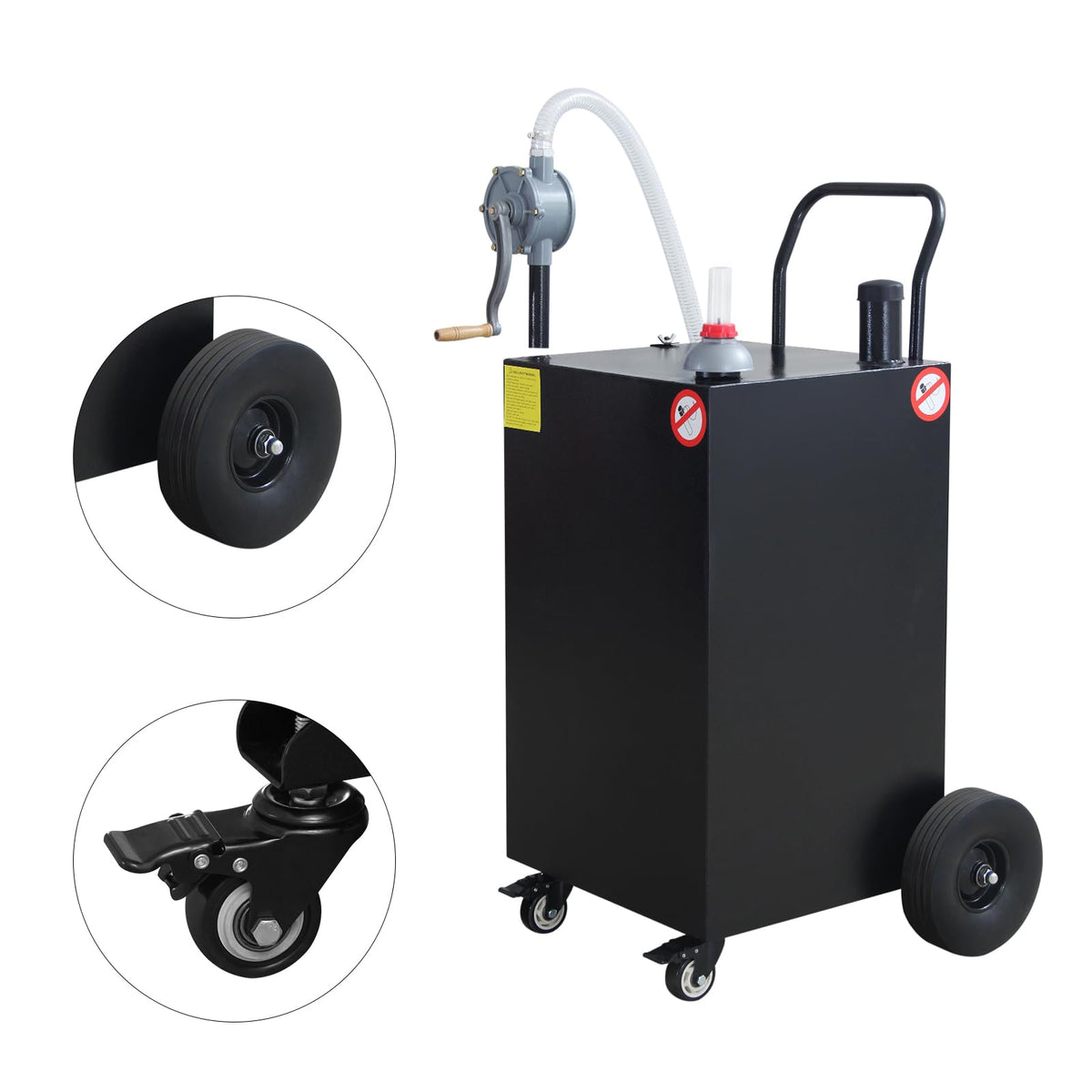 40 Gallon Portable Gas Caddy Fuel Storage Tank Large Gasoline Diesel Can Hand Siphon Pump with Rolling Flat-Free Solid Rubber Wheels for Boat, ATV, Car, Motorcycle (Black)