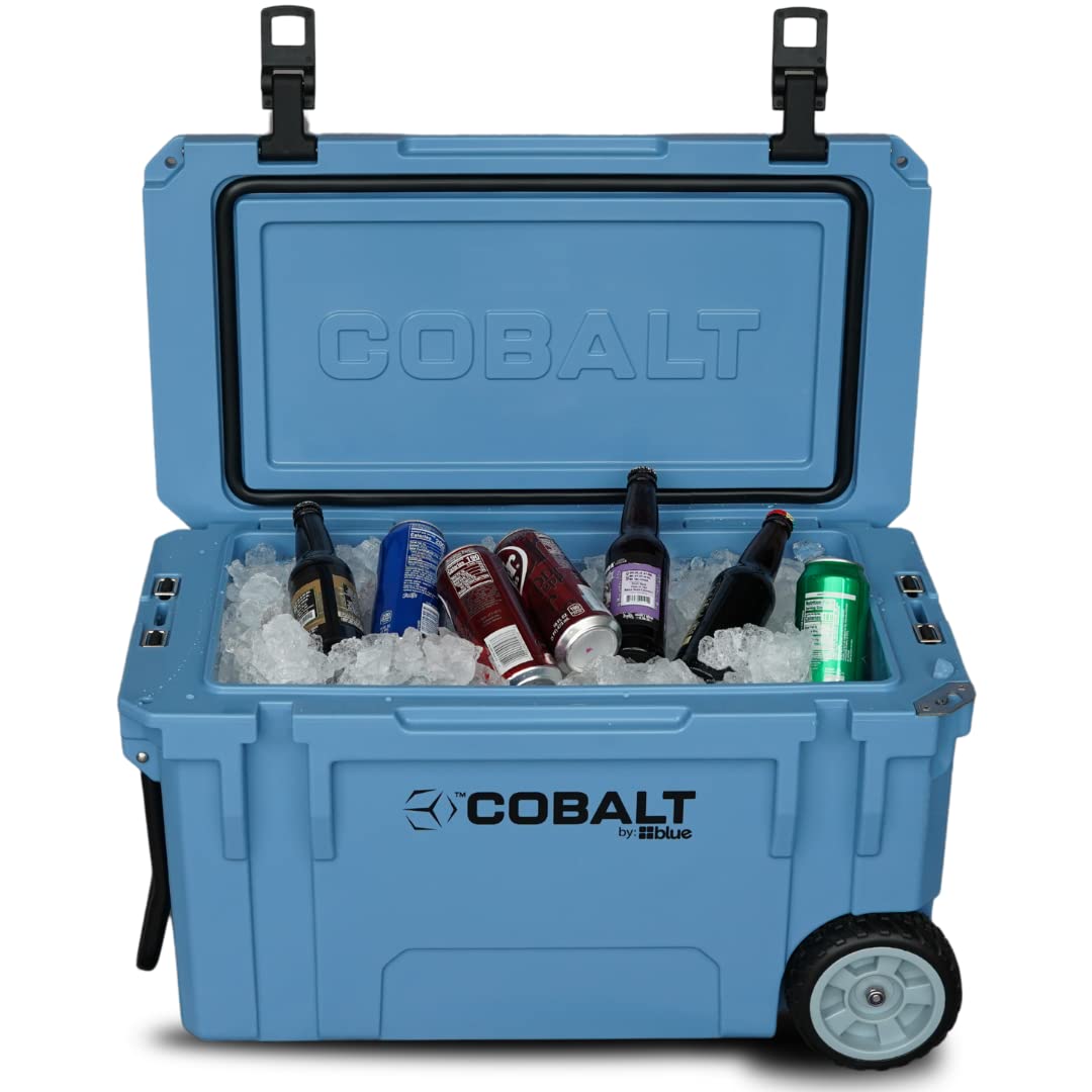 Cobalt 55 Quart Roto Molded Super Ice Cooler | Large Ice Chest - Long Term Ice Retention | (Cobalt Blue (Wheeled))