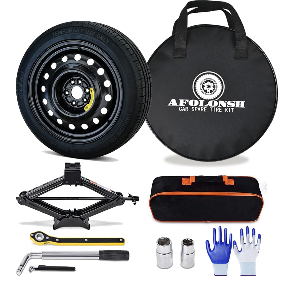 Spare Tire Kit Compatible with 2016-2025 Chevrolet Malibu | 135/70R18 Compact Donut Spare | Complete Roadside Kit Includes Scissor Jack, Lug Wrench & Storage Bag – Fits Under Trunk Floor