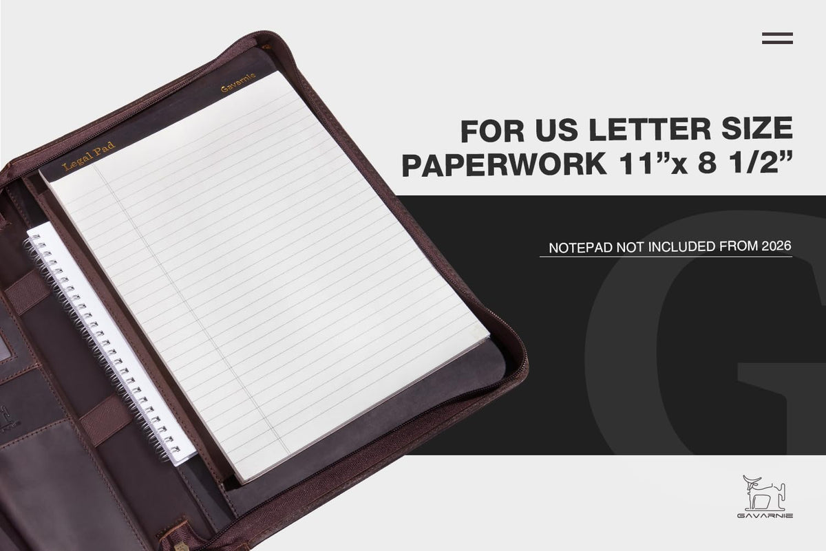 Gavarnie Genuine Leather Professioal Business Portfolio Padfolio Folder with Zipper for Men and Women,Work Portfolio for Letter Size Notepad, for Meeting and Travel, Dark Brown