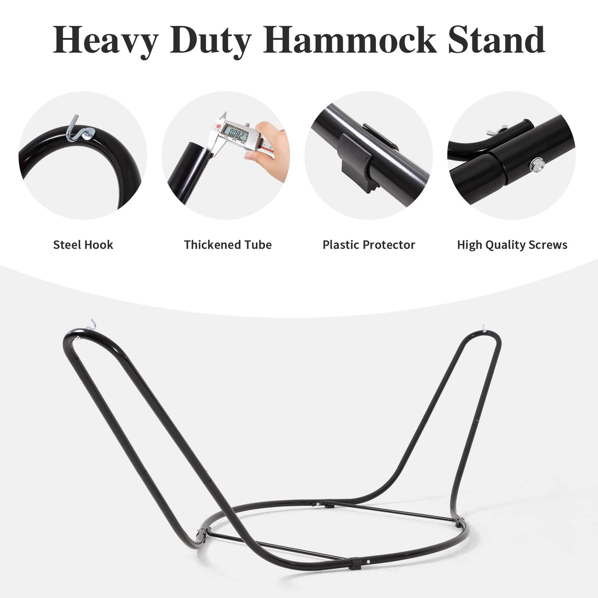 SUNCREAT Double Hammock with Curved Spreader Bar, Hammock with Stand Included 2 Person, Patent Pending, Dark Gray