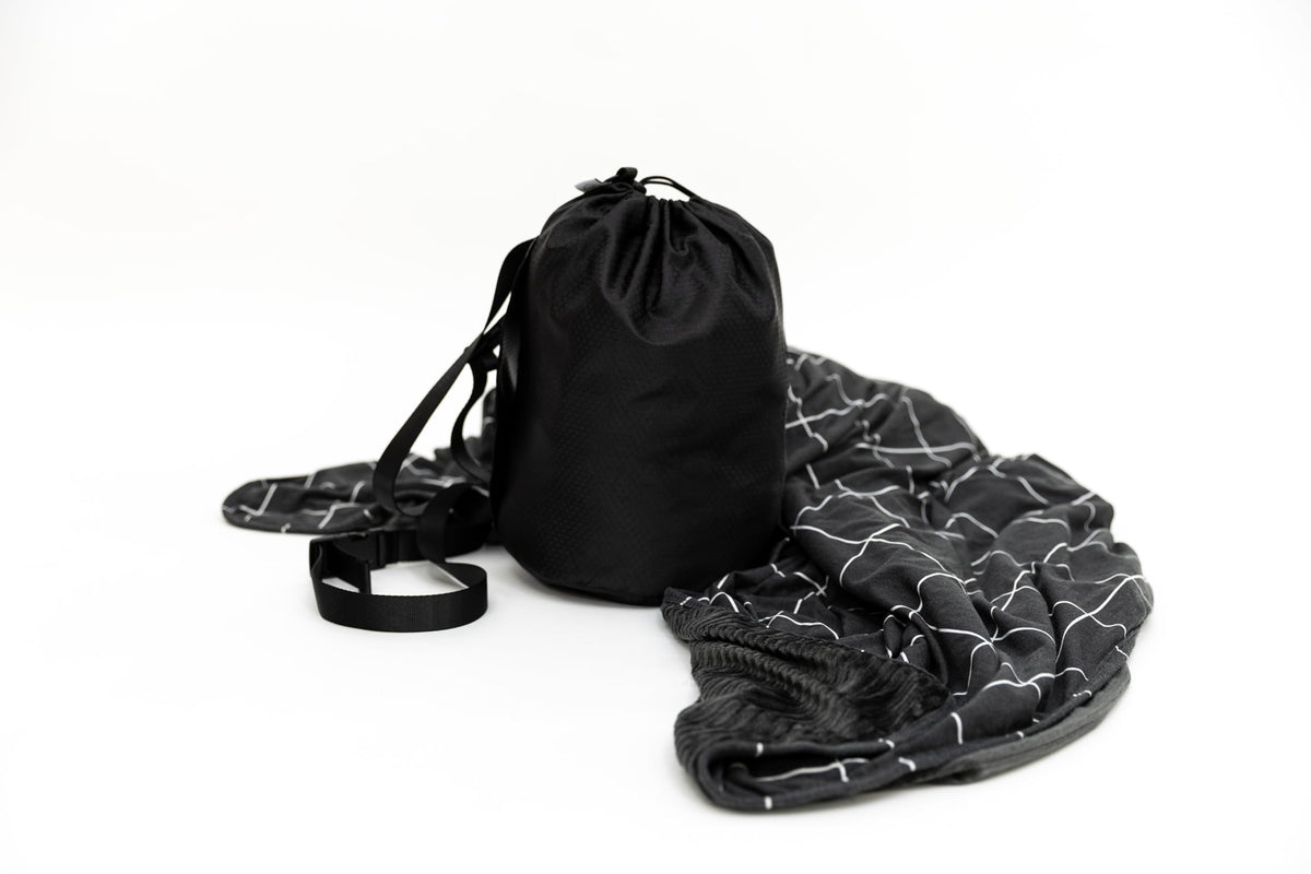 Beddy's Charcoal Grid Dual-Sided Travel Blanket with Portable Carrying Case, Super Soft Lightweight Blanket for Airplanes, Cars, Road Trips & Camping