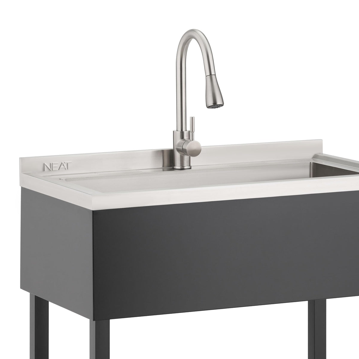 NEAT by TRINITY Stainless Steel Utility Sink, Oversized Freestanding Single Bowl Utility Sink with Pull-Out Faucet, for Garage, Laundry Room, Shop, NSF Certified, 36"W x 20"D x 50"H, Black