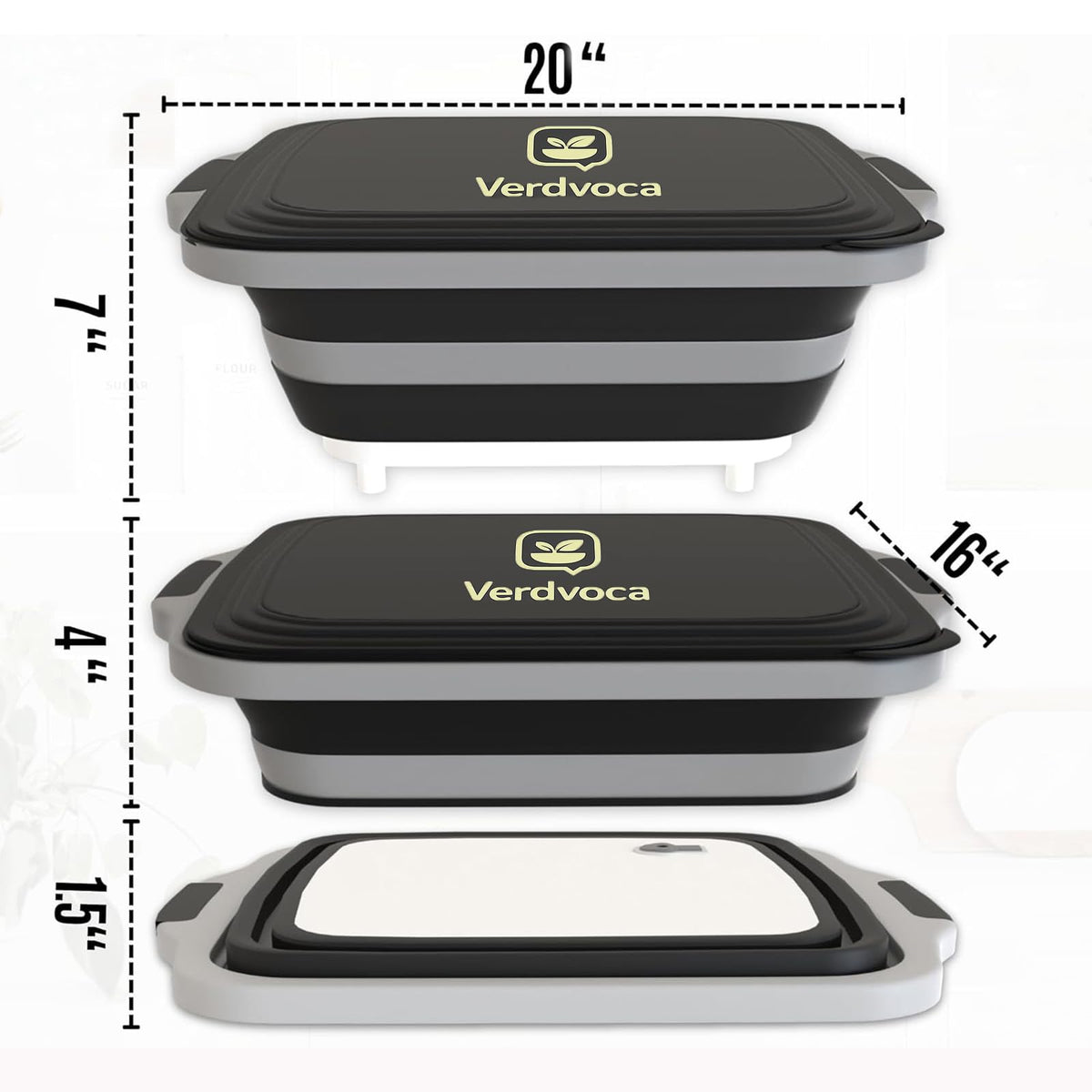 Verdvoca 1 Pcs 30L & 2 Pcs 16L Collapsible BBQ Prep Tubs with Lids for Fruit Prep & Washing, Meal Marinating and Food Storage