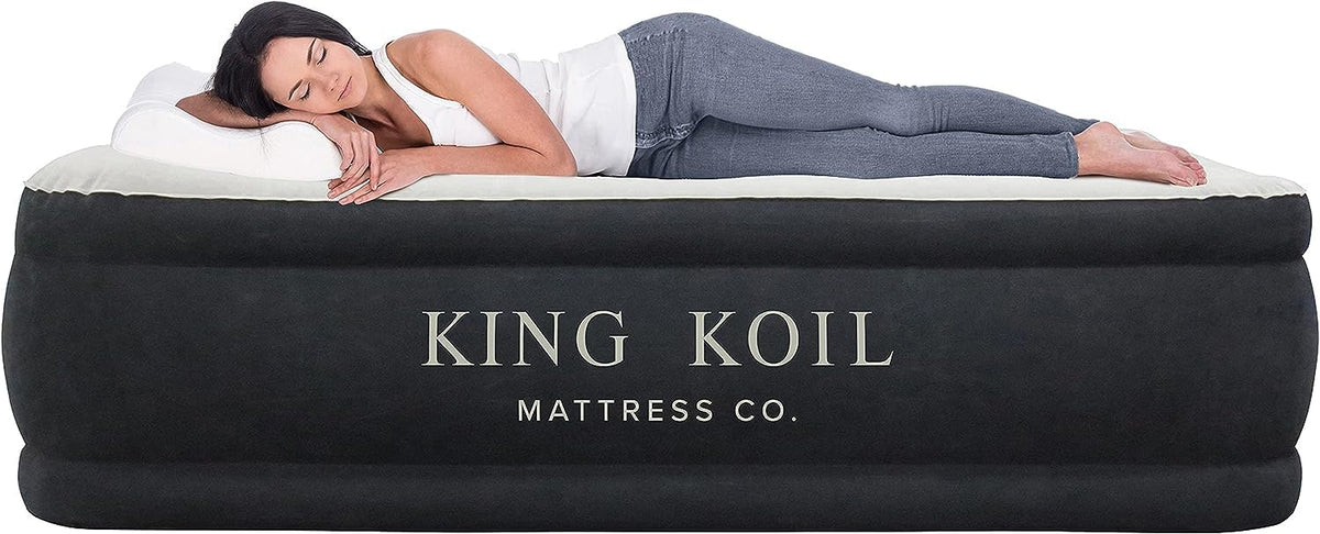King Koil Plush Pillow Top Luxury Twin Air Mattress with Built-in High-Speed Pump for Camping, Home & Guests - Airbed Inflatable Blow Up Mattress, Waterproof, 1-Year Manufacturer Warranty.