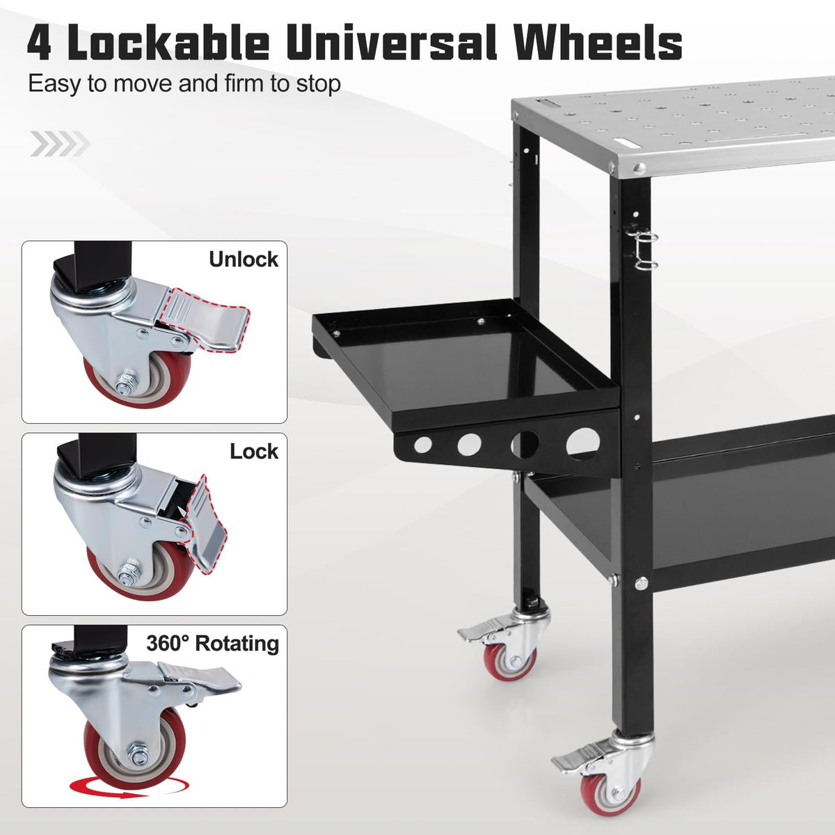 ERGOMASTER Welding Table 36'' x 18'',1200LBS Steel Weld Workbench with Wheels, 8 Tool Slots and 5/8" Fixture Holes for Welder Garage & Workshop