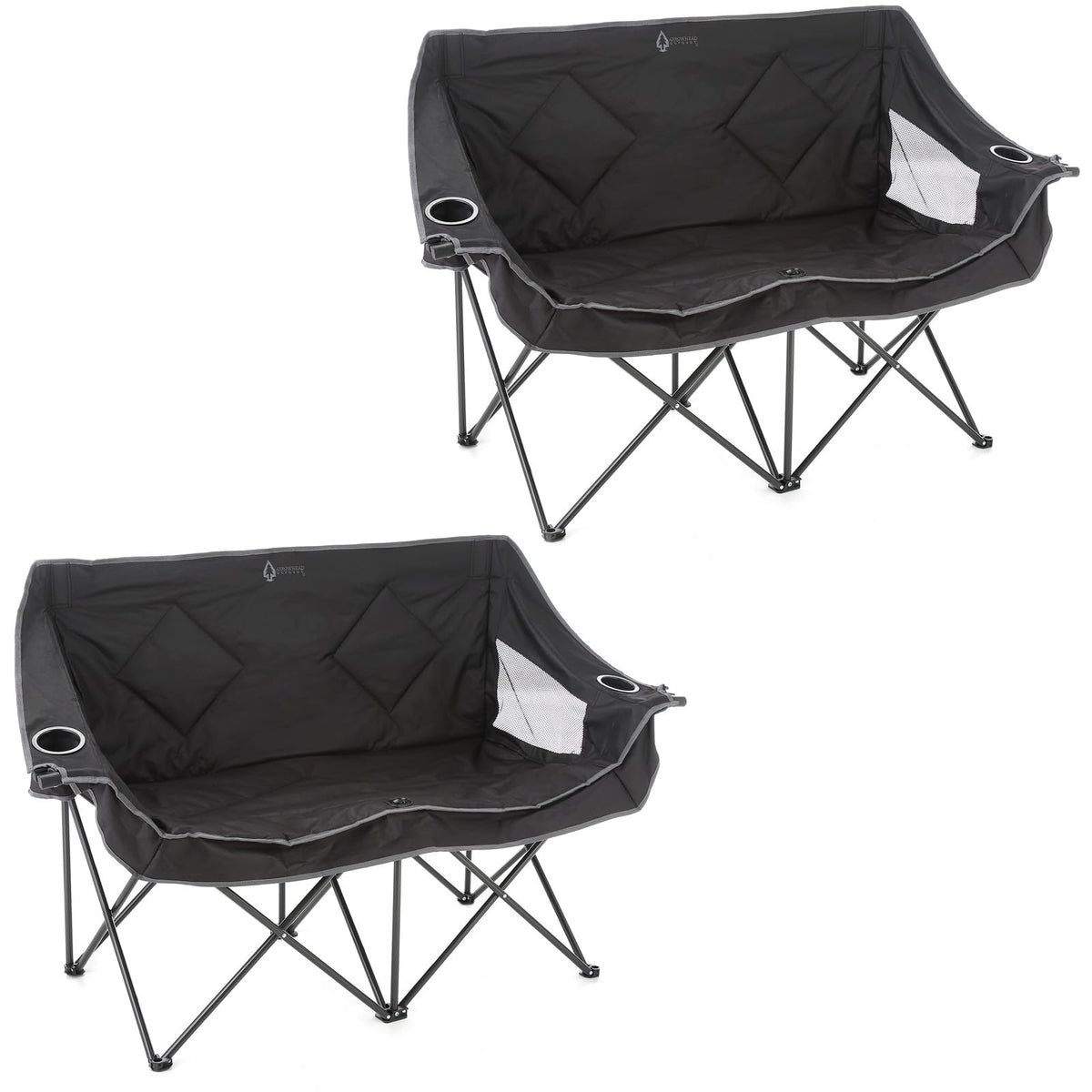 ARROWHEAD OUTDOOR 2-Pack Portable Folding Camp Loveseat Chair w/Glass & Cup Holders, Heavy Duty Carry Bag, 650 lbs Weight Capacity