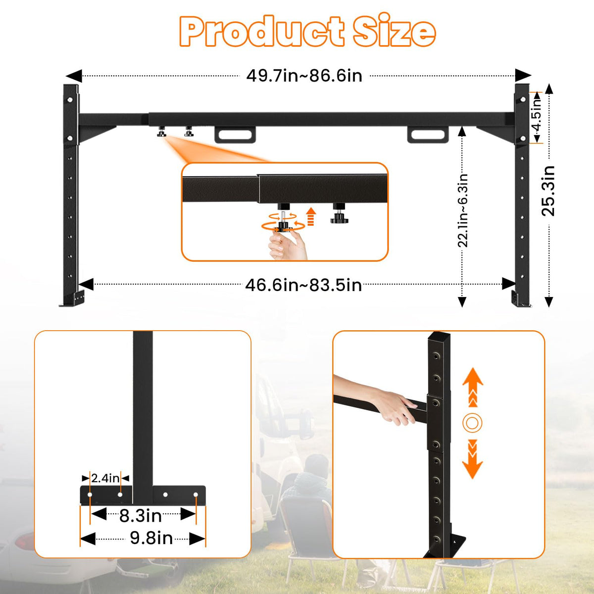 2 Pack Trailer Ladder Rack with 4 Straps, Heavy Duty Adjustable Ladder Rack for 4FT - 7FT Enclosed and Open Trailers, 400 LBS Capacity Truck Ladder Rack for Carrying Kayak, Ladder and Lumber, Black
