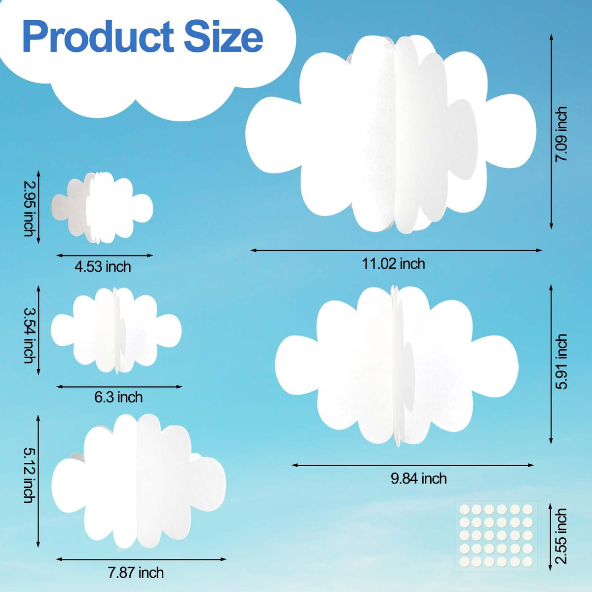 Ayfjovs 10 PCS 3D Cloud Decorations - White Hanging Clouds for Ceiling, Party Decorations, Ornaments, Wedding, Nursery, Children Room, Baby Baptism Party