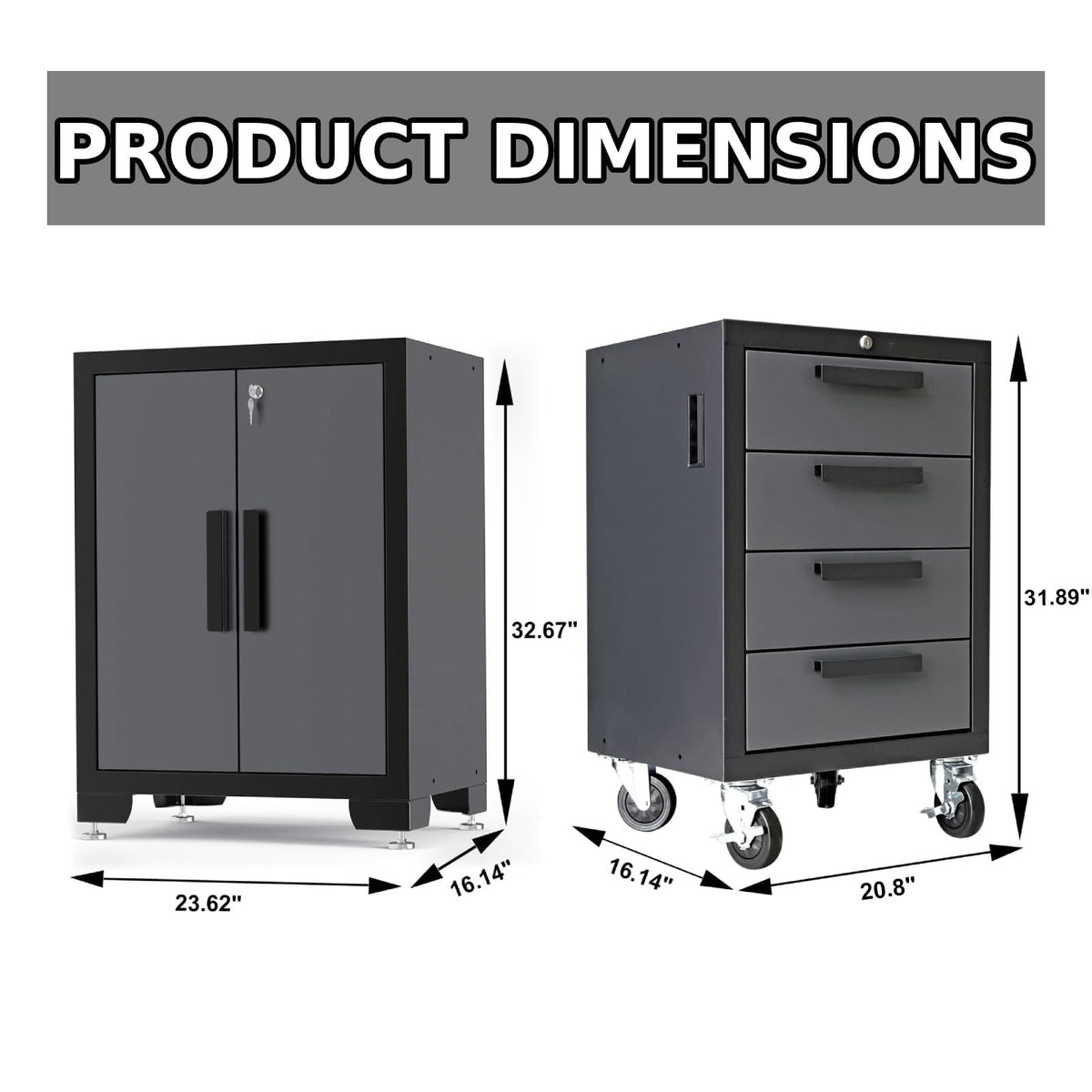Torin Garage Cabinets Storage System, 9 Piece Included Steel Drawers Rolling Chest,Locked Storage Cabinet, Perfect for Organizing Garage and Tools, 129.92", Black/Grey