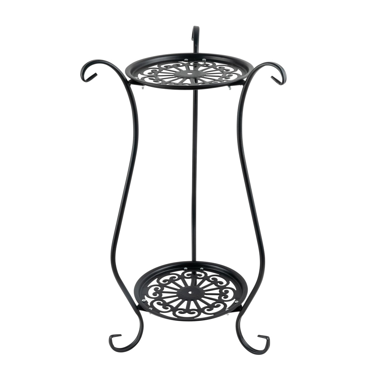 WECHARM HOME 2-Tier Heavy Duty Metal Plant Stand | Round Indoor Outdoor Potted Plant Holder, Black Corner Display Shelf