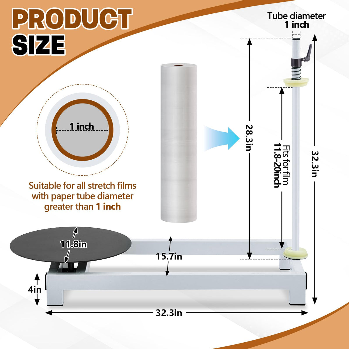 Threlaco Manual Stretch Film Wrapping Machine Heavy Duty Stretch Wrap Machine Dispenser Table Pallet Box Shrink for 12-20in Film Warehouse Factory Express Station Logistics Center Supermarket