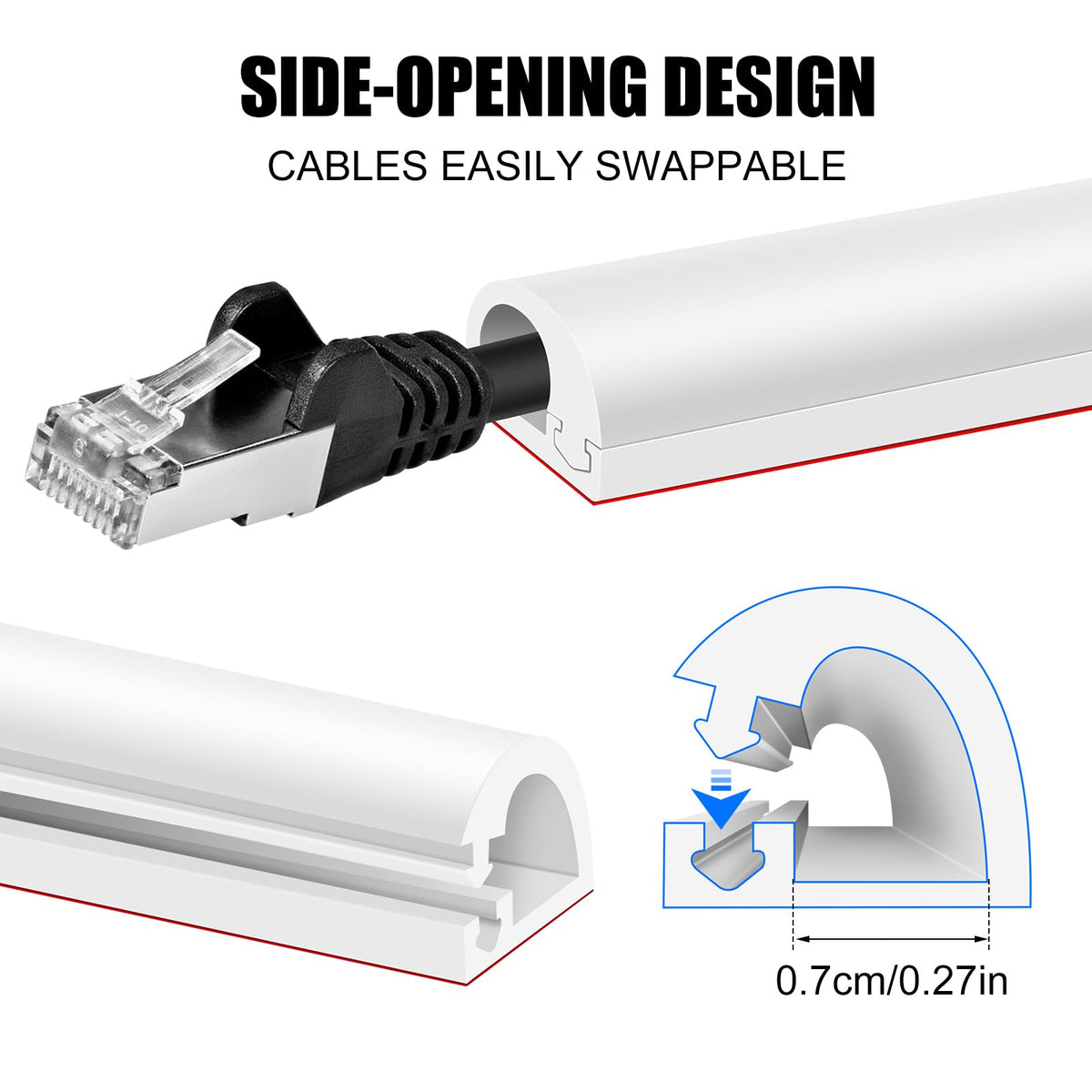 Self-Adhesive Cable Hider, Flexible Wire Cover Cable Raceway for Wires, Wall Mount TV, Home Audio, Network, Power, and Phone Line Managemen (Gray, 118inch)