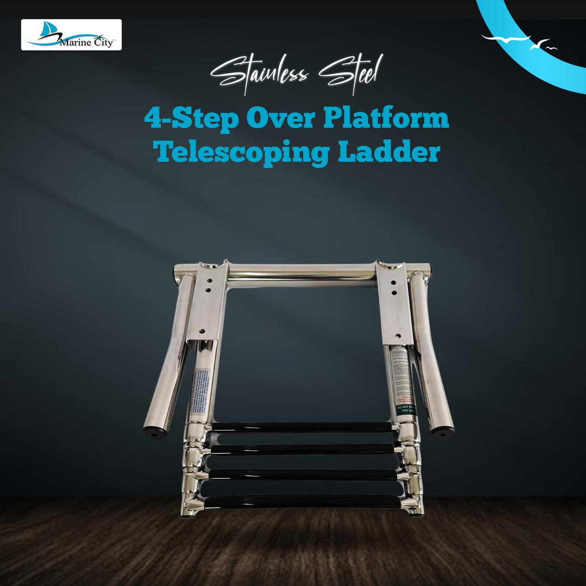MARINE CITY 316 Grade Stainless Steel 4-Step Over Platform Telescoping Ladder with Retractable Handle