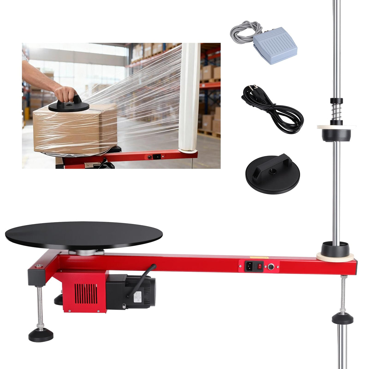 CHENNTAI Electric Stretch Film Wrapping Bench, with 15.75 in Turntable and Foot Pedal Dispenser Wrapping Machine Film Width Within 29.52 in for Product Packaging