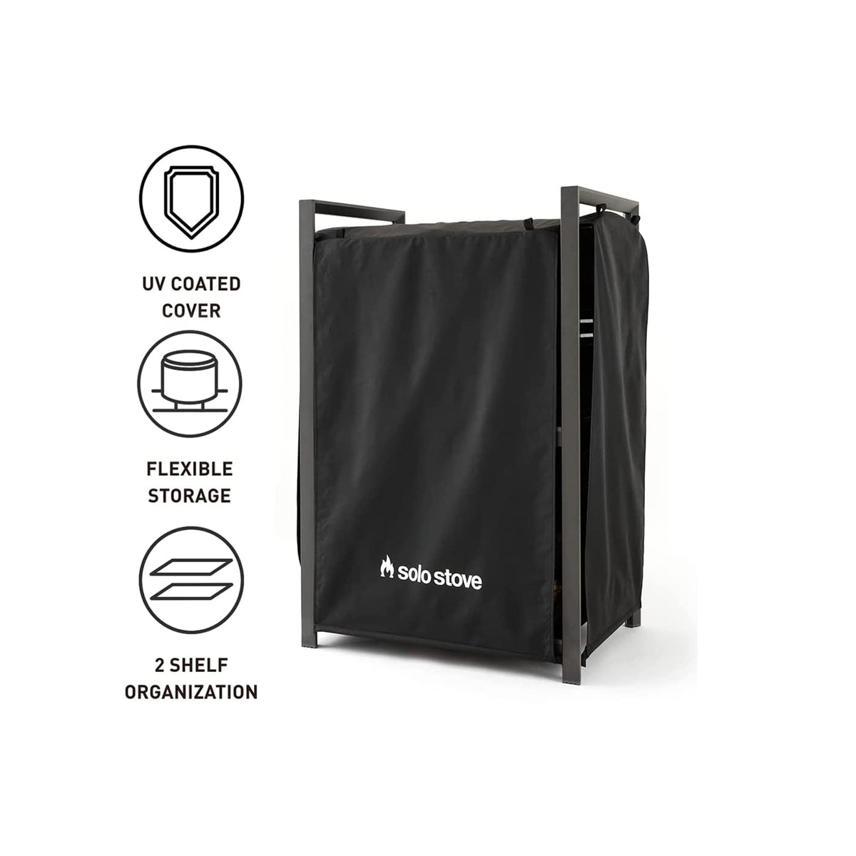 Solo Stove Station – 4.4ft Black Aluminum Firewood Rack with UV-Coated Cover, Two-Shelf Outdoor Storage for Fire Pit Logs, Tools & Accessories