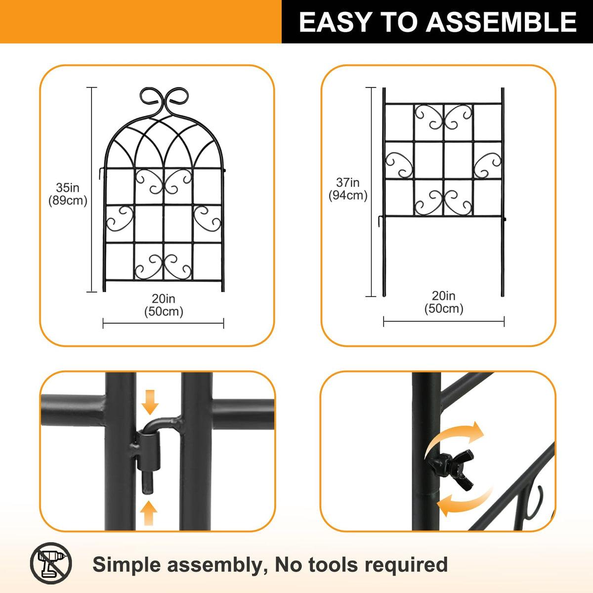 YOBAZAN 2 Pack 71" x 20" Garden Trellis for Climbing Plants, Heavy Duty Metal Plant Support for Outdoor Roses, Vines, Flowers, Vegetables, Black