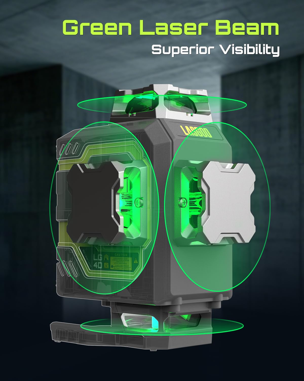 LasGoo LG-4D 16 Green Beam 4x360° Laser Level, Self-Leveling Tool with Horizontal and Vertical Dual Layout, Ideal for Construction and Picture Hanging, Magnetic Pivot Bracket Included
