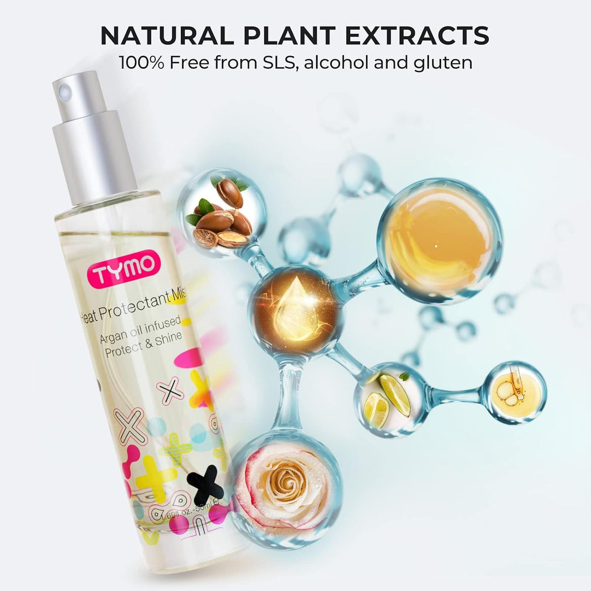 TYMO Damage-Free Styling Bundle: Heat Protectant Spray with Argan Oil + Dual-Size Airflow Curling Iron, Thermal Protection Hair Treatment and Beach Wave Curler Wand Kit