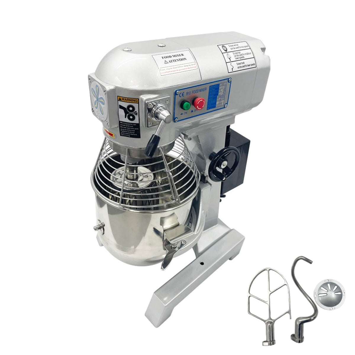 BEILOCKERY 10L Commercial Dough Mixer, 450W Food Stand Mixer, 3-Speeds Adjustable 110V Dough Blender Machine with 3 Mixing Tools for Kitchen