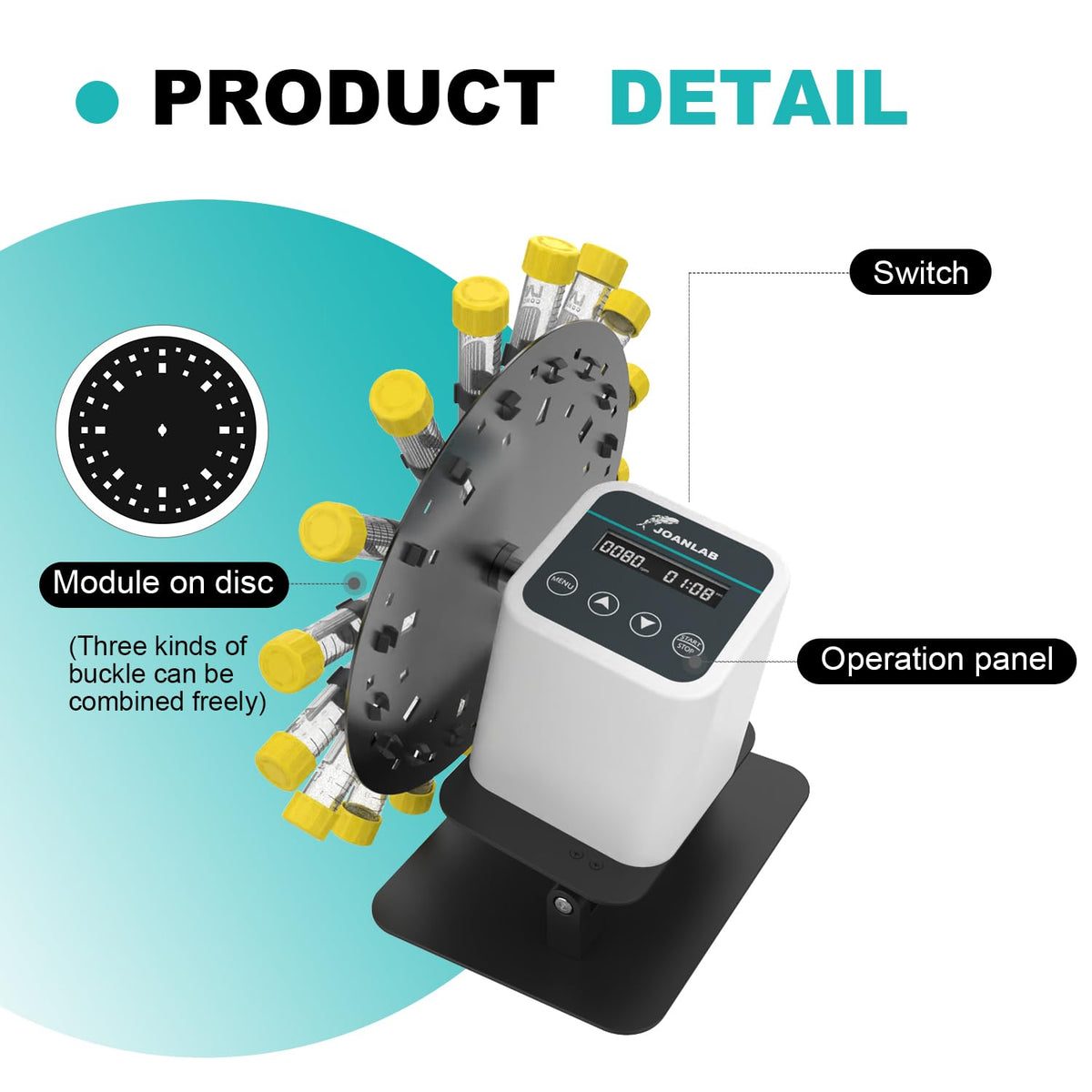 JOANLAB Digital Lab Rotary Rotating Mixer Tube Mixer Shaker for 1.5/2/5/10/15/50ml Adjustable Speed 20-80RPM with Timer