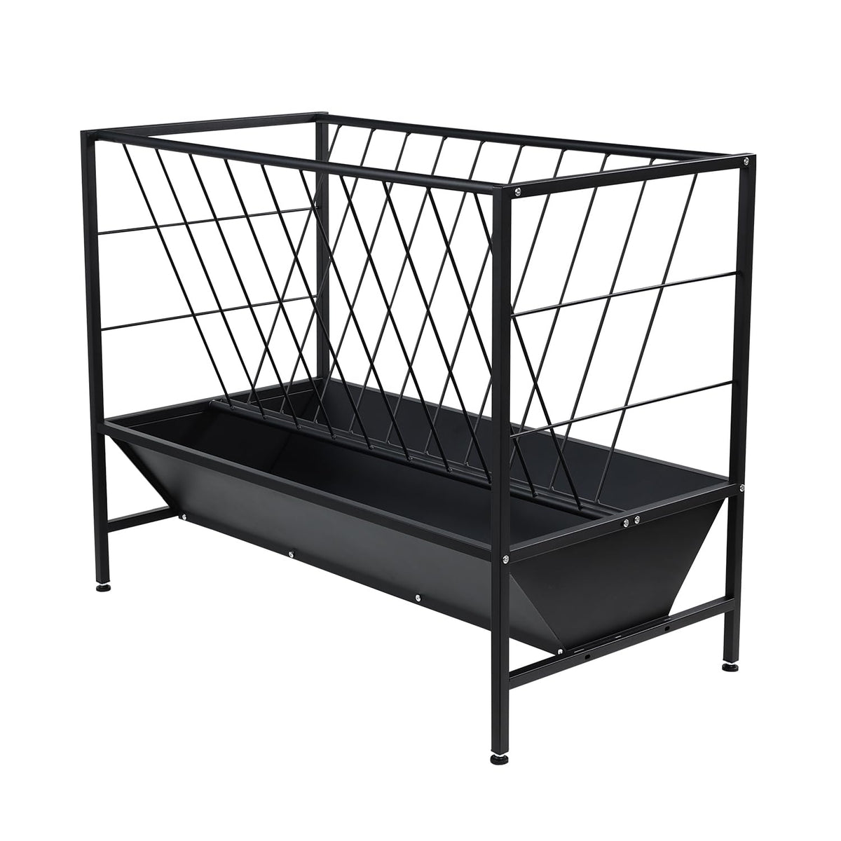Yahpetes Pasture Hay Feeder 2 in 1 Goat Feeder 69 Gallon Capacity Livestock Rack 42.9''L X 20.5''W Hay Grain Livestock Feeder with V-Shaped Top Rack & Feed Pan for Sheep Farms Sheds