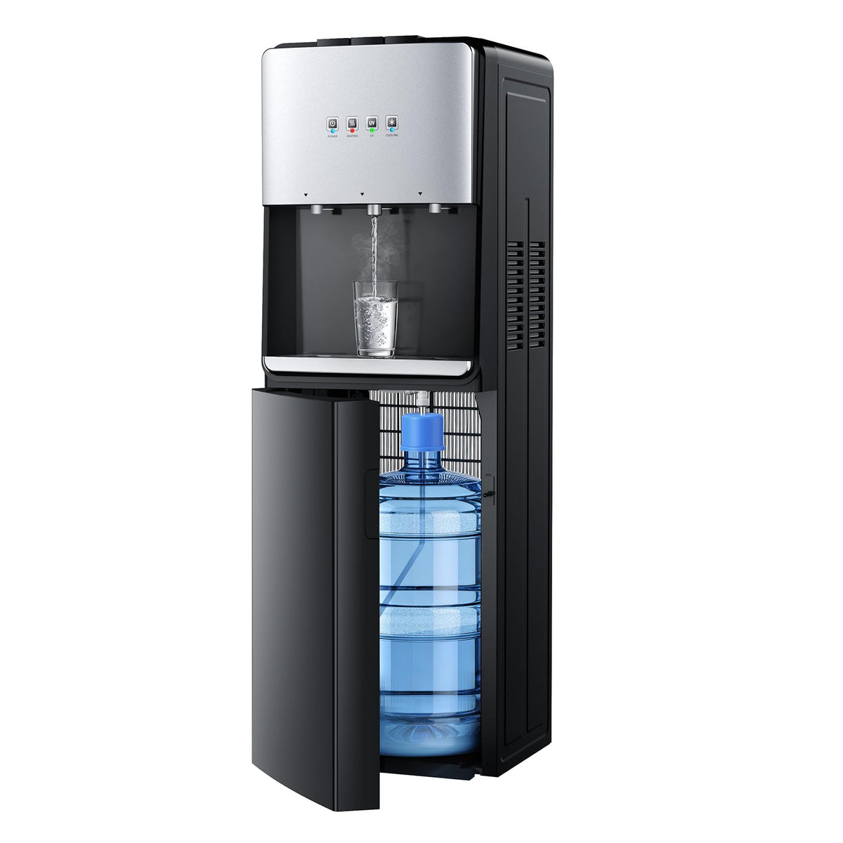 Euhomy Self-Cleaning Bottom-Loading Water Dispenser, Compatible with 5 Gallon Bottles - 3 Temperature Settings with Hot, Room & Cold Water Outlets, Childproof Lock, Night Light & LED Display，Black