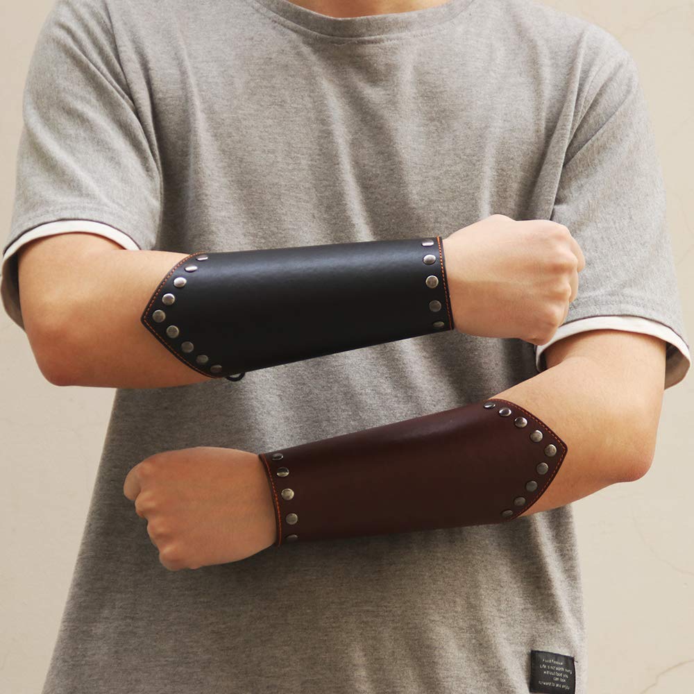 AZORA Leather Arm Guards Archery Gauntlet Wristband Medieval Leather bracers Viking Cosplay Wrist Guard for Men Women (2PCS Pack)