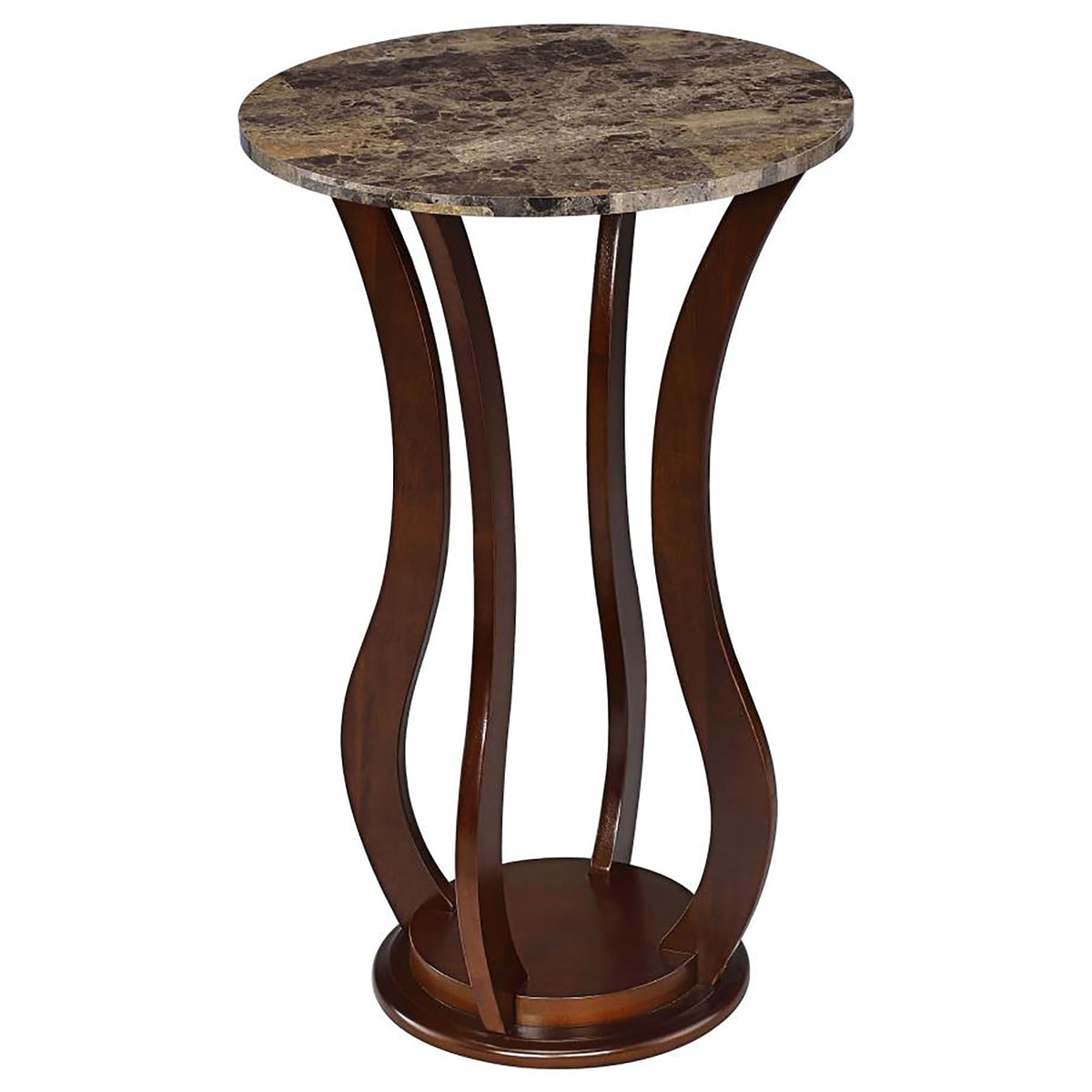 Kaimei Accent Table, 28.5 inch Round Plant Stand with Faux Marble Top and Wooden Base for Living Room