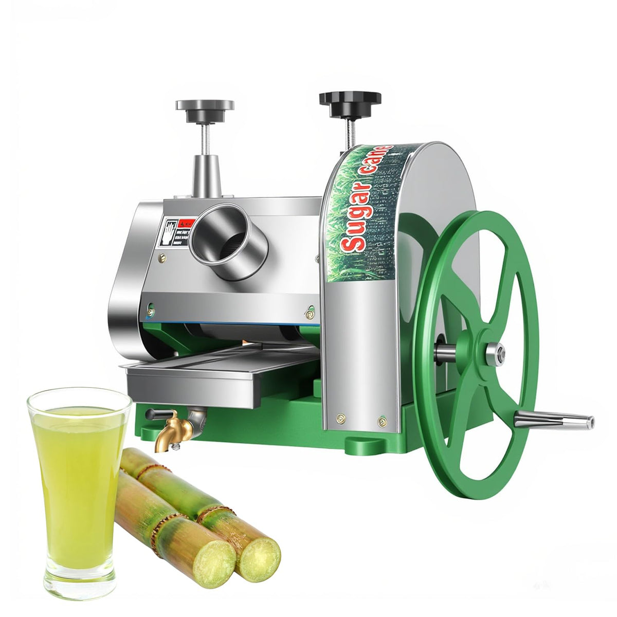 Manual Sugar Cane Press Juicer, Heavy-Duty Triple Stainless Steel Roller Design, Motor-Ready Interface, 2.5" Wide Inlet, High-Yield Hand Crank Cane Extractor for Home & Small Commercial Use