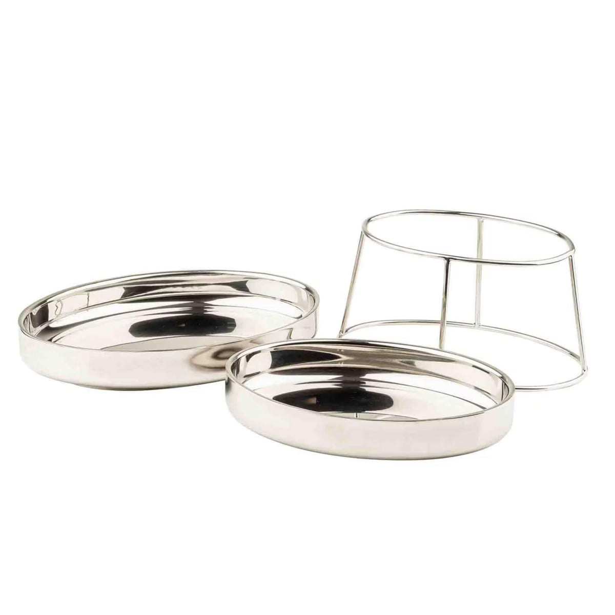 TableCraft 12914 Oval Two-Tiered Seafood Tower, Double-Wall Stainless Steel Display with Mirror Finish, 11.75" & 13.75" Oval Bowls, Elevated Chilled Presentation, 14" x 9.5" x 8.5", Silver