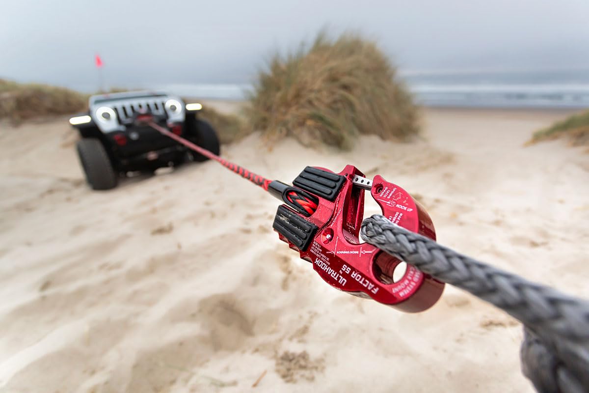 Factor 55 UltraHook Winch Hook Integrated Shackle Pin, Red (00250-01) Mount Recovery Towing Bundle w/a 1" Hawse Winch Fairlead (00016) & Keychain Light