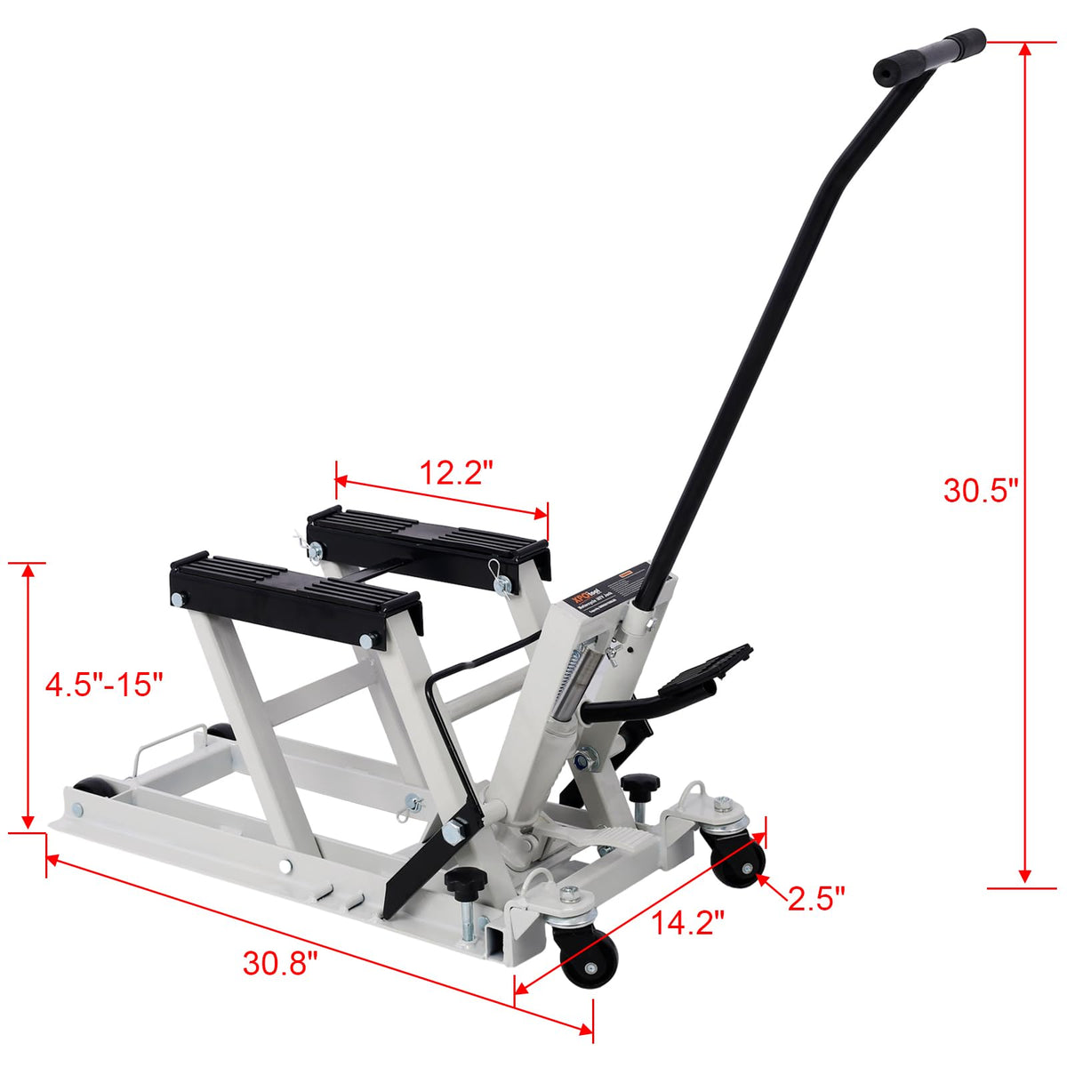 SPOFLYINN Hydraulic Motorcycle Lift Jack 1500 LBS Capacity Scissor Lift Jack Foot-Operated Lift Table with 4 Wheels for ATV UTV Powersports Gray