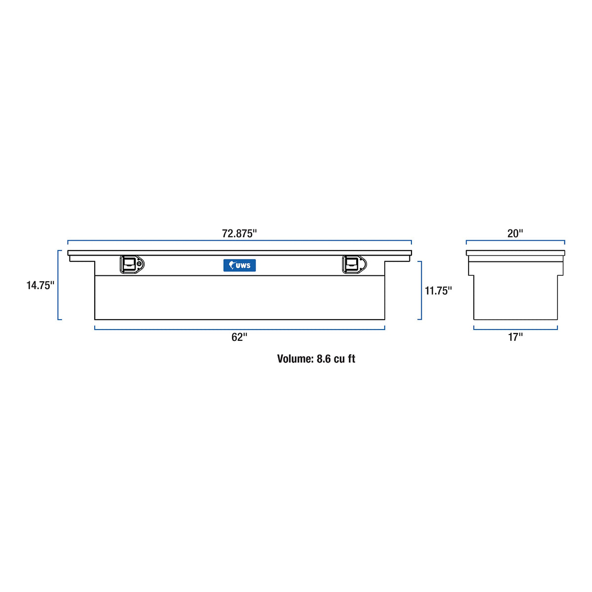 UWS EC10603 72-Inch Matte Black Heavy-Wall Aluminum Truck Tool Box with Low Profile, RigidCore Lid
