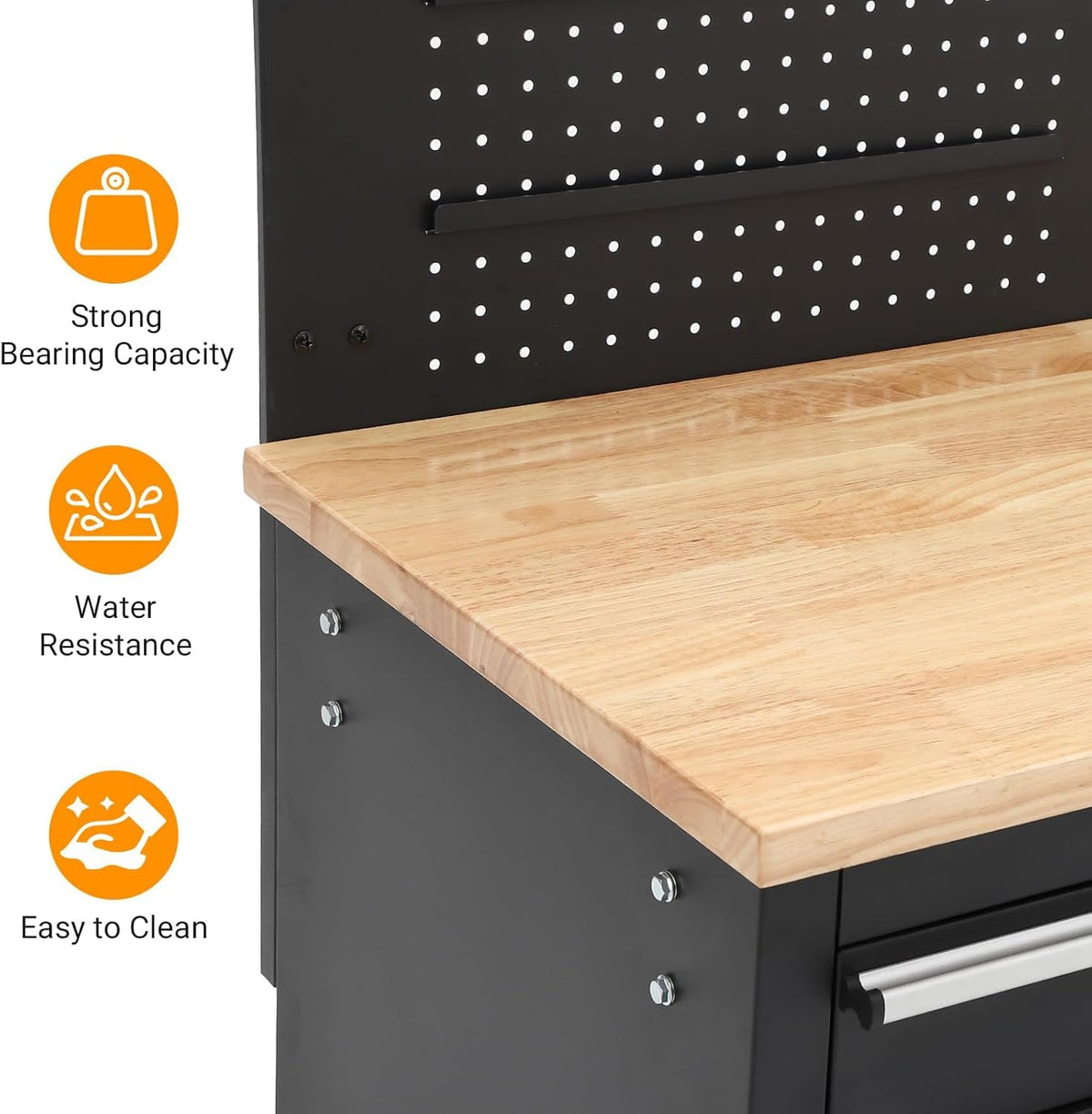 ActiveTrail 61" Tool Cabinet with Wheels, 10 Drawers Rolling Tool Chest, Heavy Duty Storage Workbench with Power Strip, Solid Rubber Wood Top, 1675 LBS Capacity, Mobile Tool Box for Garage, Shop